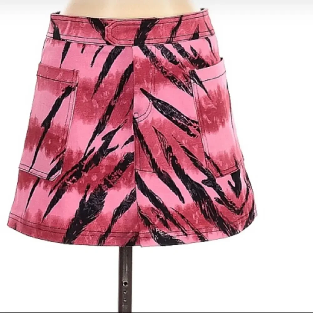 I AM GIA Siren Tiger Pink Black Animal Print Denim Mini Skirt Small - Picture 2 of 9